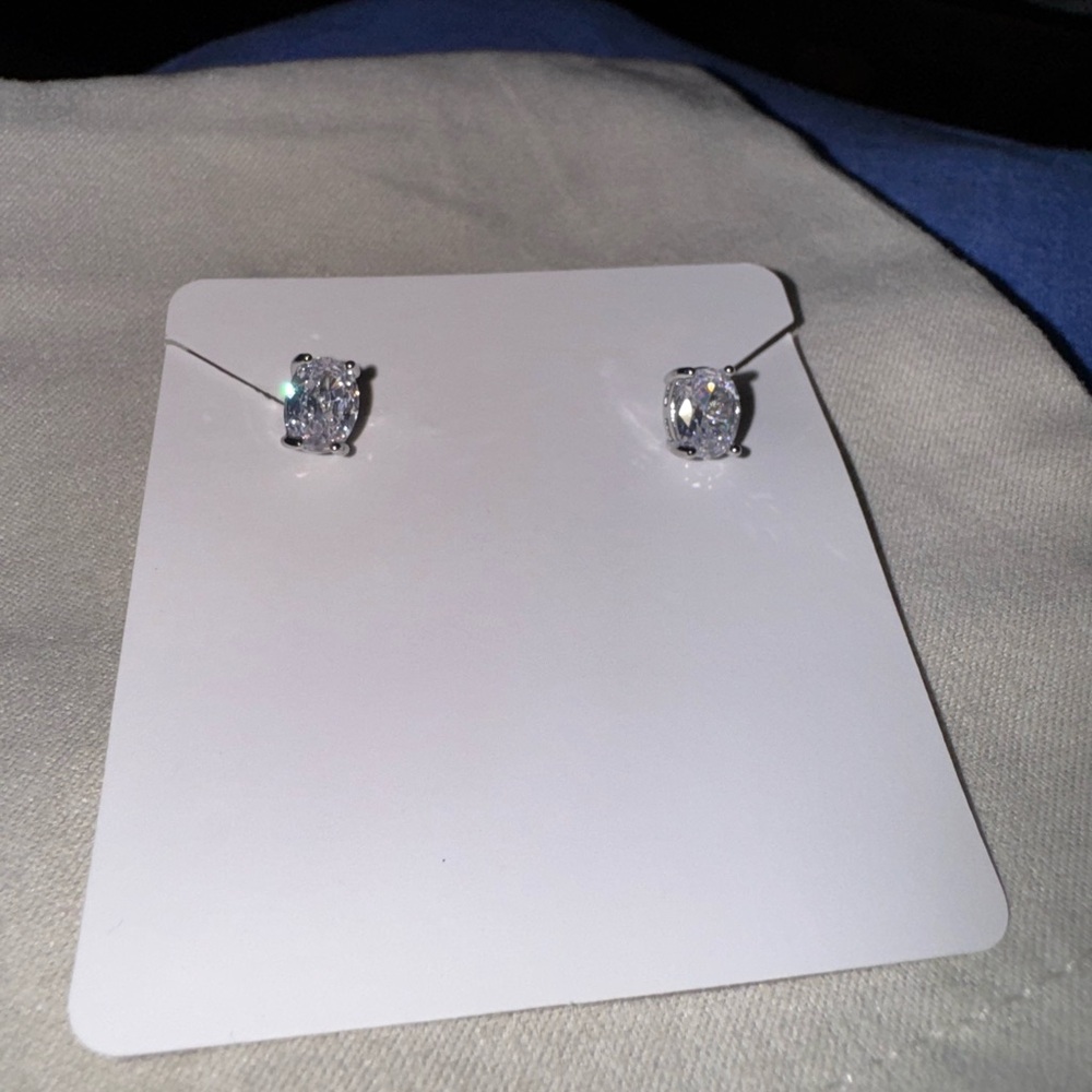 Sparkling Silver OVAL Moissanite Earrings Dazzling! Unusual!